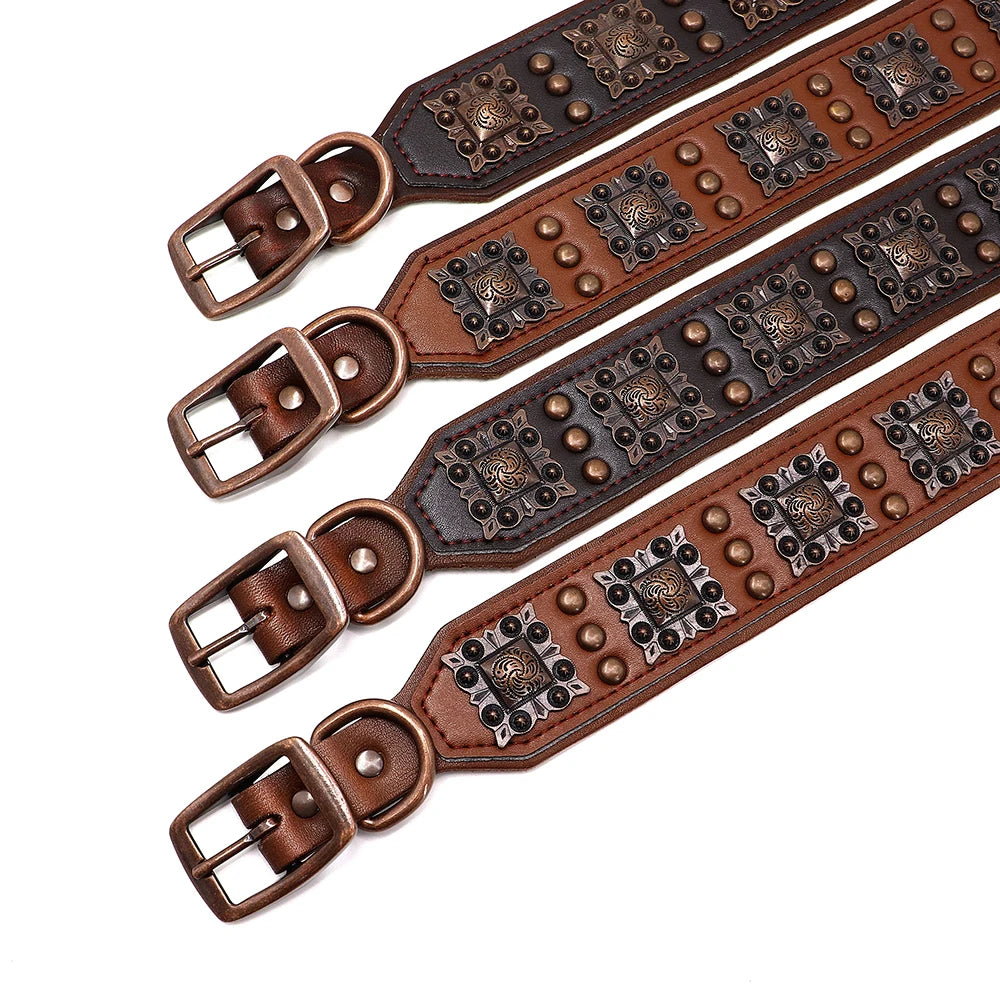 🐕🛡️ Spiked Leather Dog Collar – Heavy Duty Adjustable