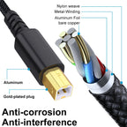 🔥 USB A & USB‑C to USB‑B 2.0 Printer Cable | Nylon Braided High‑Speed Cord for Yamaha/Casio Digital Piano, DJ Controllers, Printers & More