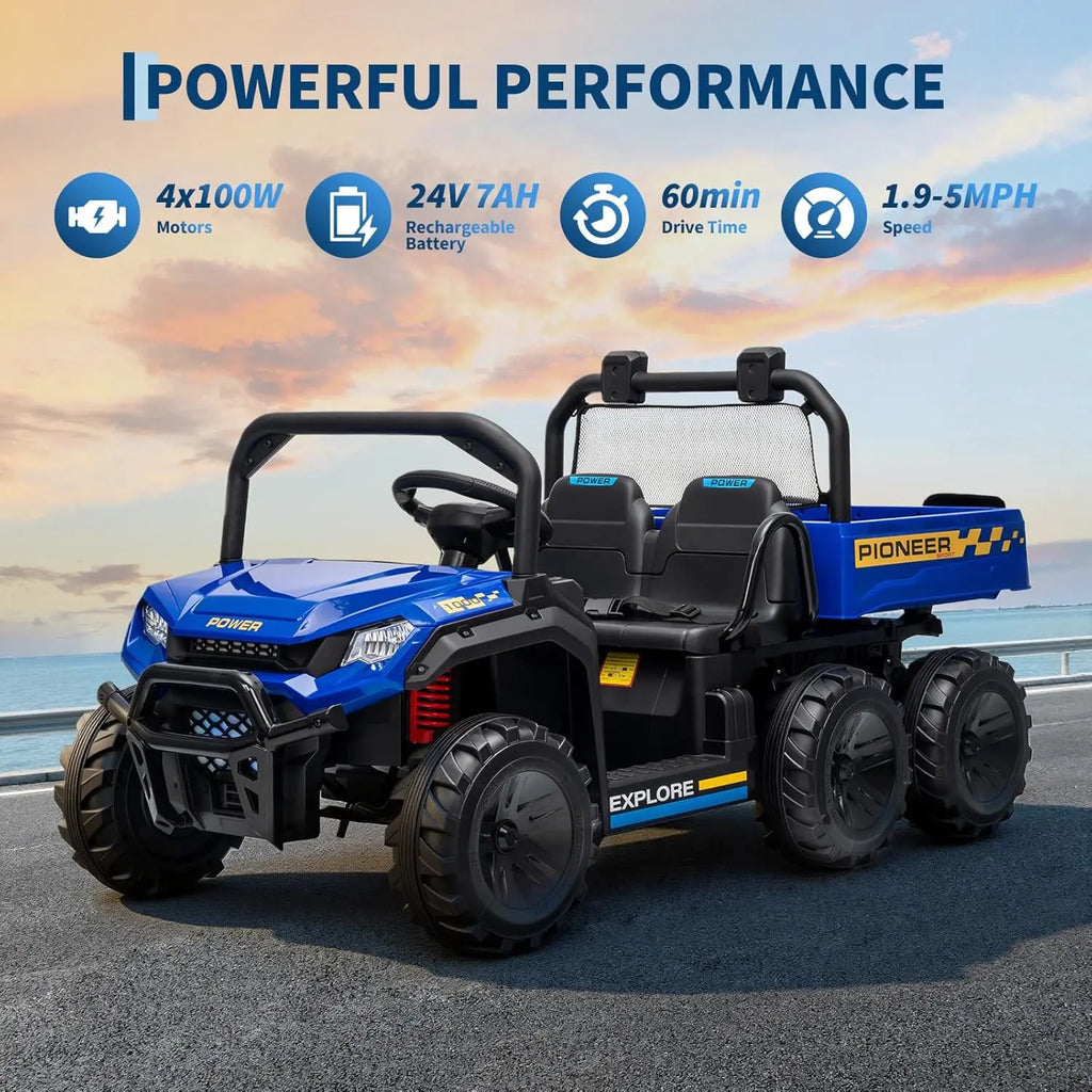 🚜⚡ 24V 2-Seater Kids Ride On Dump Truck 4WD Electric Car with Remote Control, Dump Bed, 3 Speed Modes, Music & LED Lights
