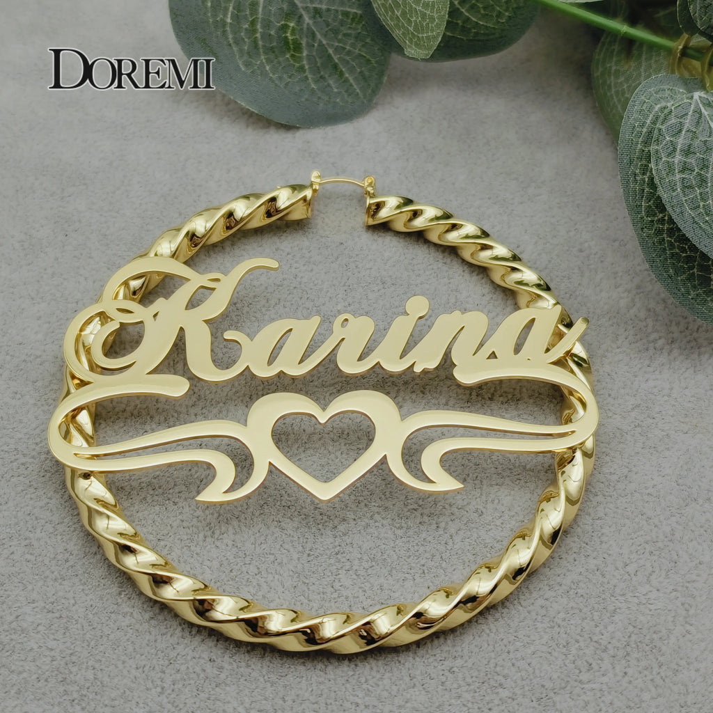 🐱✨ DOREMI Custom Name Cat Hoop Earrings 💖 |Big Stainless Steel Hoops 🔥 | Hip Hop Style Personalized Earrings for Women 🎁