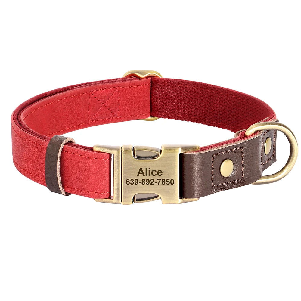 🐾 Customized Dog Collar | Durable PU Leather + Nylon | Engraved Pet ID Necklace 🐶 | Adjustable Metal Buckle for Small, Medium & Large Dogs (Pug, Pitbull, Chihuahua, Terrier) ✨