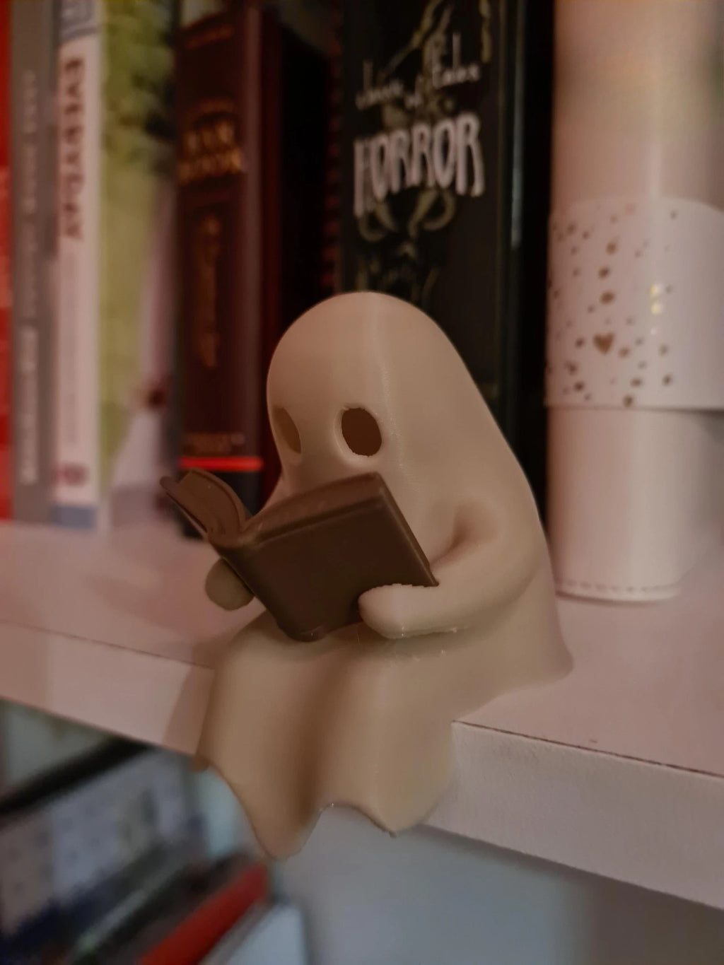 Halloween Ghost Reading Ornament – Spooky Shelf Décor