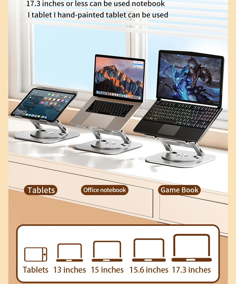 💻🔄 360° Rotatable Aluminum Laptop Stand – Adjustable Desk Riser