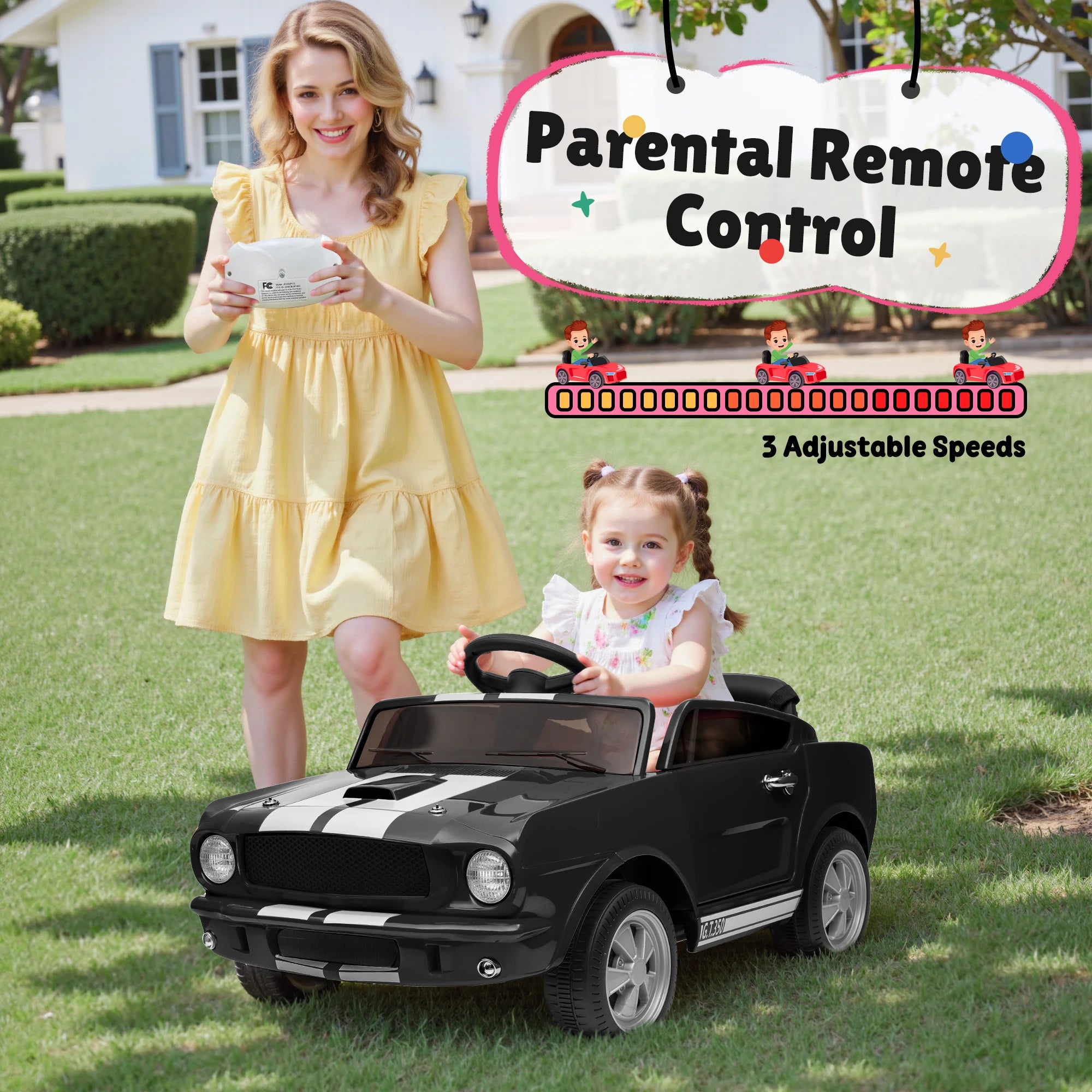 Shelby GT350 Kids Electric Car 12V 2WD W/ Parent Remote Control & Safety Belt - All-Terrain Ride-On Toy - Per