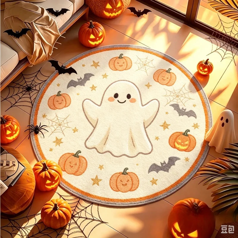 Halloween Round Rug – Scarecrow, Pumpkin & Witch Décor