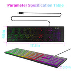 RGB Backlit Wired Gaming Keyboard – Mute USB Keyboard for Office & Home