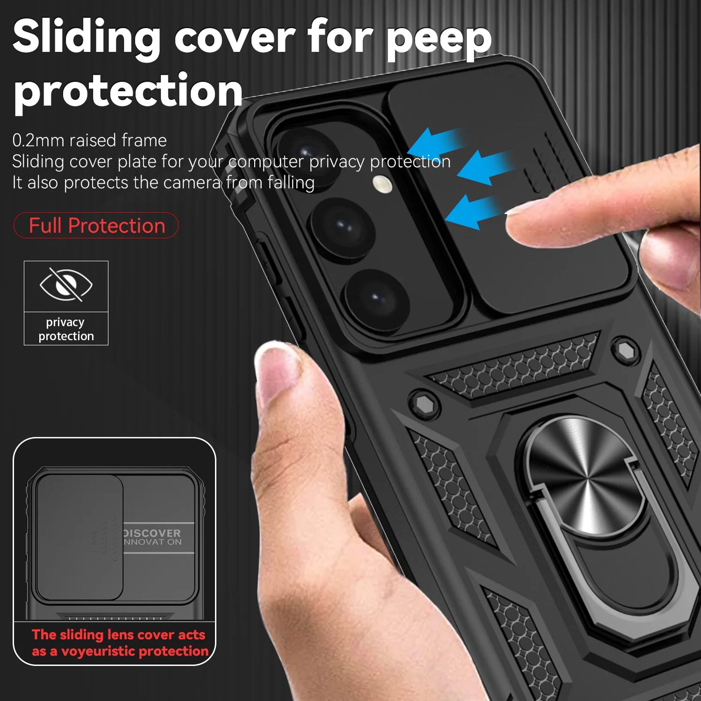Luxury Armor Case with Ring Holder & Slide Camera Cover for Samsung Galaxy S Series