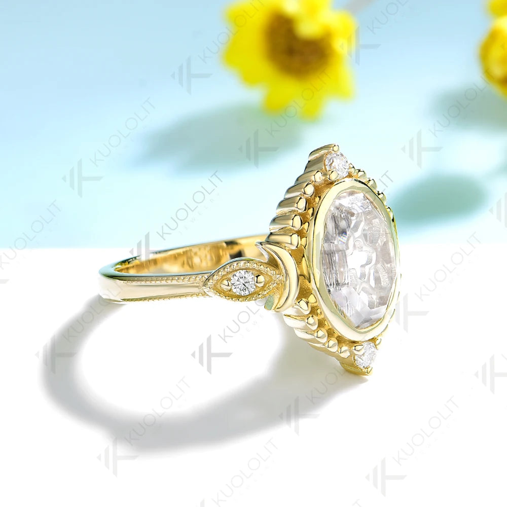 💛💎 Kuololit 2CT Portrait Cut Moissanite Ring – Solid 14K/10K Gold