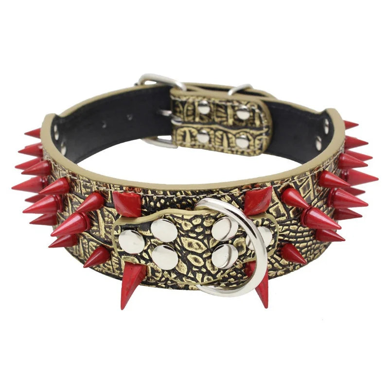 Spiked Dog Collar 🦴 Anti-Bite PU Leather Rivet Collar for Large Dogs