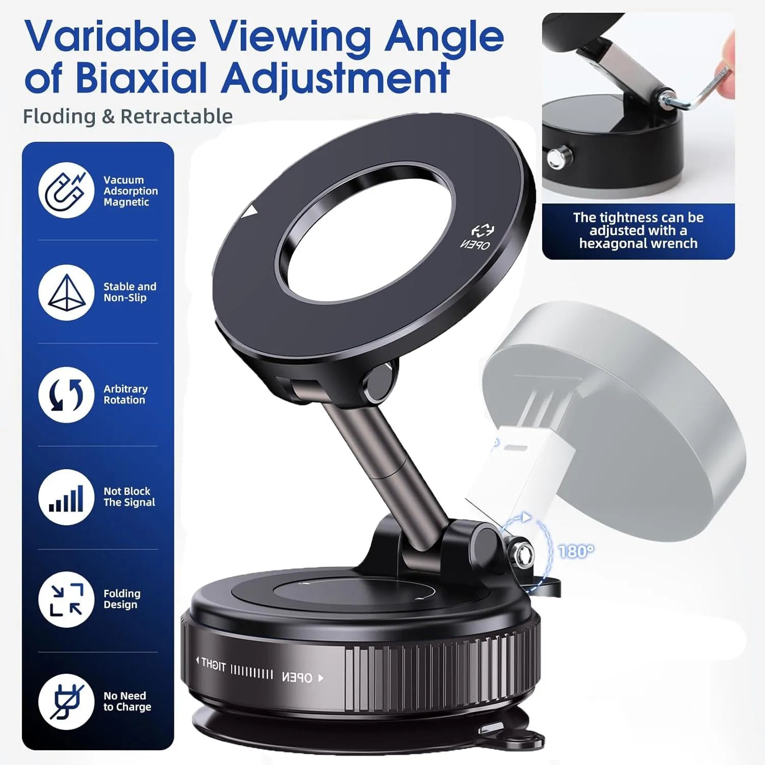 Upgraded 360° Vacuum Magnetic Phone Holder | Hands-Free Car Mount 🚗 | Suction Cup Magnetic Phone Stand for Car, Gym, Mirror, Kitchen & More ✨