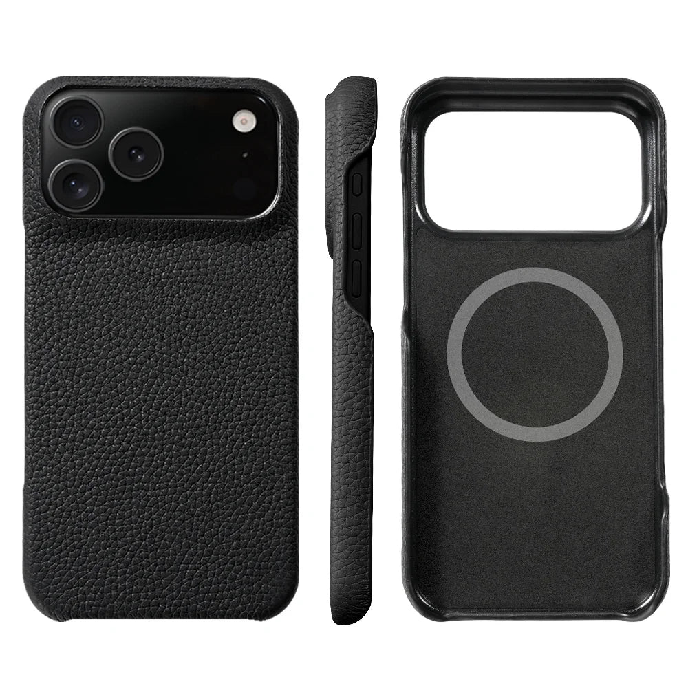 Luxury Lychee Cowhide Leather MagSafe Case for iPhone 17 / 16 / 15 Series