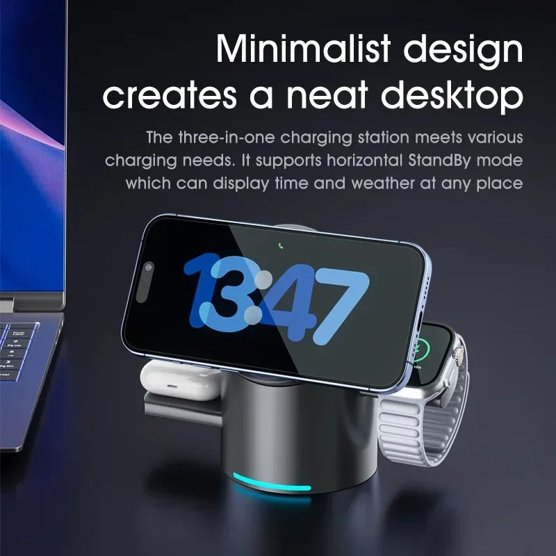 Qi2 3-in-1 Magnetic Wireless Charger – Touch Button Fast Charging Dock