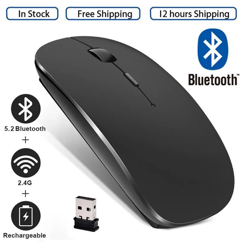 🖱️🔋 Rechargeable Wireless Bluetooth Mouse – 2.4GHz Silent Ergonomic Mini