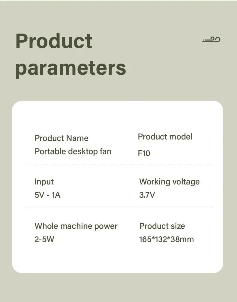🌬️📱 Xiaomi Portable Desk Fan – 5 Speeds Ultra Quiet with Power Display