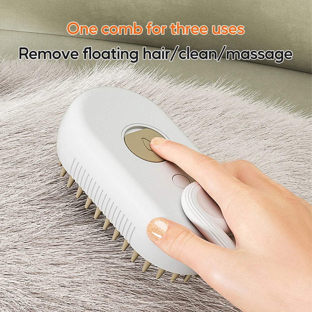 ✨ 3‑in‑1 Pet Electric Steam Brush | Cat & Dog Cleaning Spray Massage Grooming Comb | Retractable Handle | USB Rechargeable Hair Removal Beauty Brush