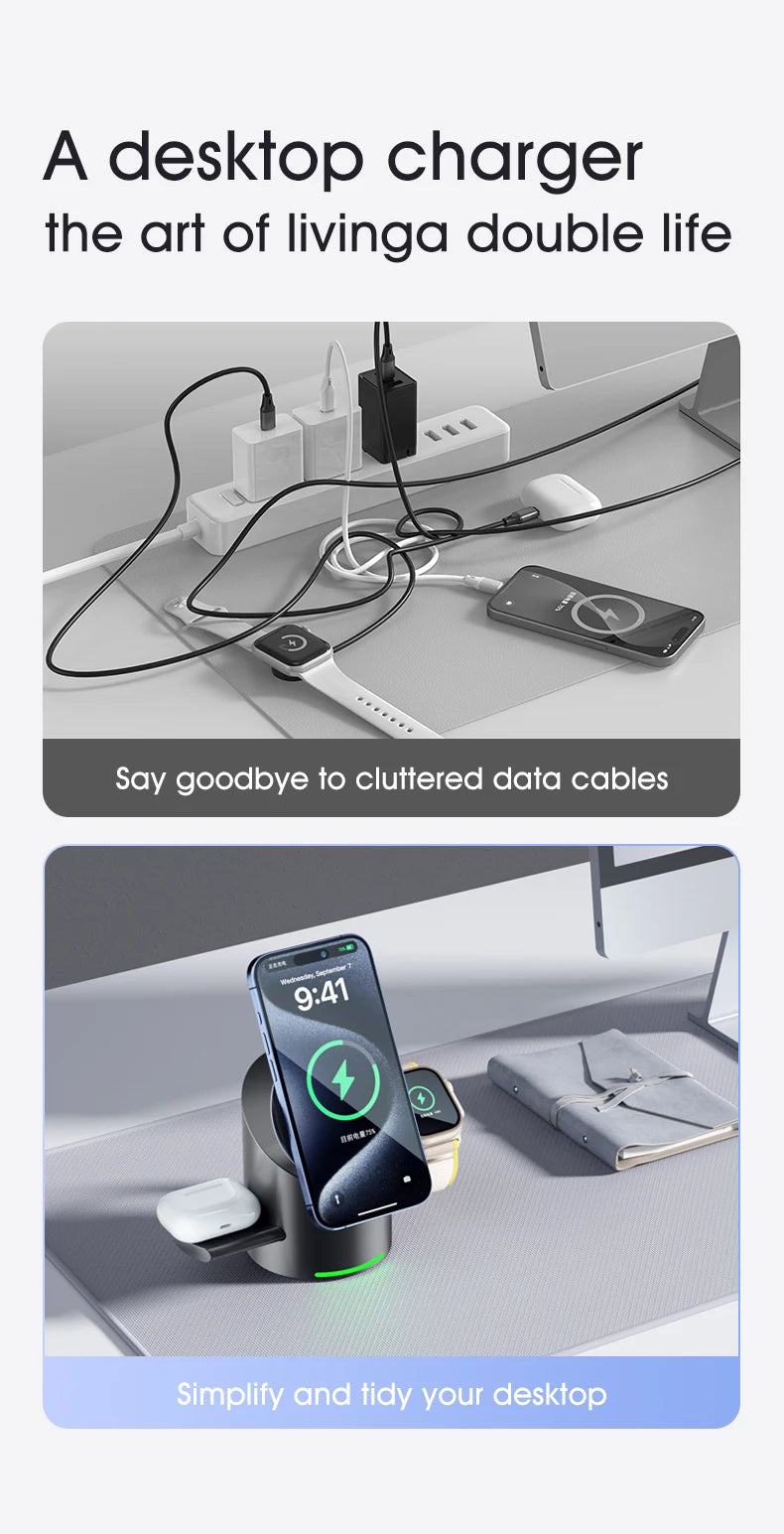 Qi2 3-in-1 Magnetic Wireless Charger – Touch Button Fast Charging Dock