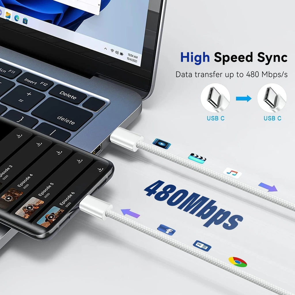 40W PD Fast Charger USB-C to C Cable – For iPhone & Samsung