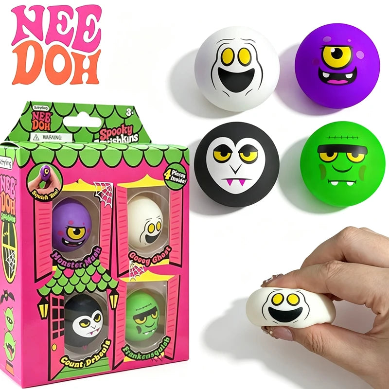 NeeDoh Spooky Squishkins Mini 4-Pack – Halloween Monster Fidget Toys