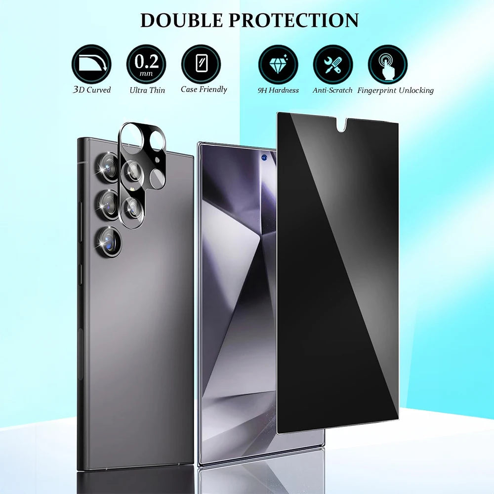 Galaxy S24 Ultra Privacy Screen Protector + Camera Lens Glass (2+2 Pack)