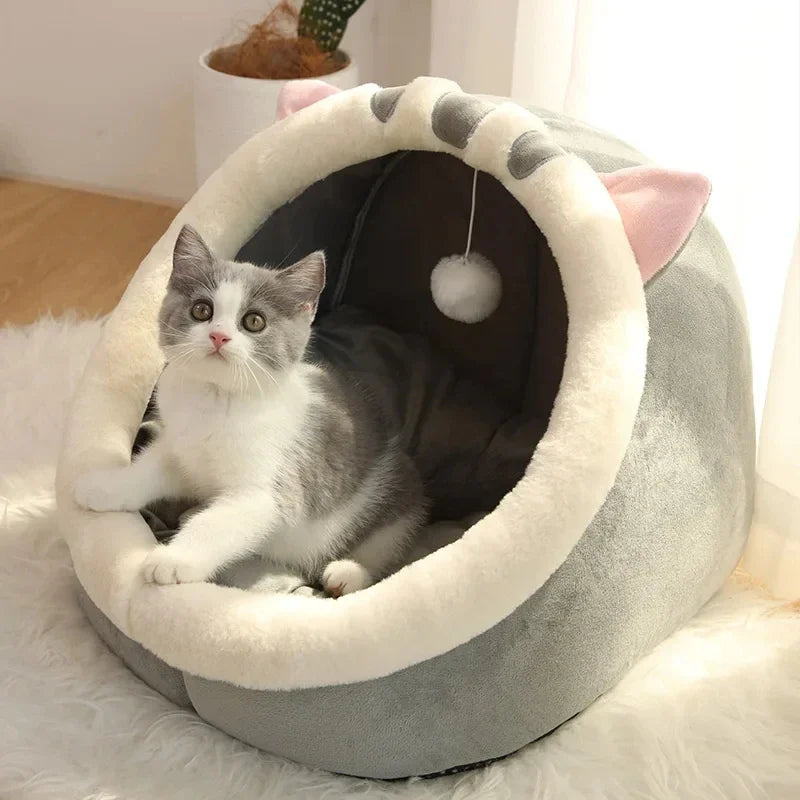 Cozy Washable Pet Lounger Cushion 🐾 Warm Cat Bed House Tent 🐱 Soft Cotton Kennel for Cats &amp; Small Dogs – Winter Nest with Detachable Cushion