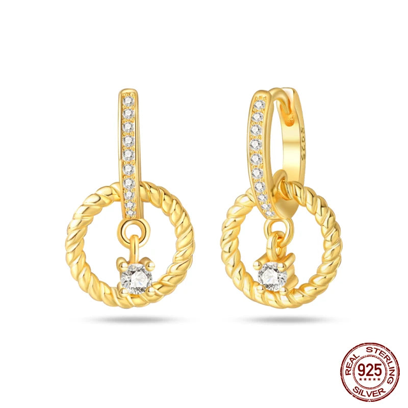 🌙⭐🐝 925 Sterling Silver Star Moon Bee Pendant Earrings ✨ | Gold-Tone Sparkling Zircon Luxury Earrings for Women 💎 | Wedding & Engagement Jewelry Gift 👰