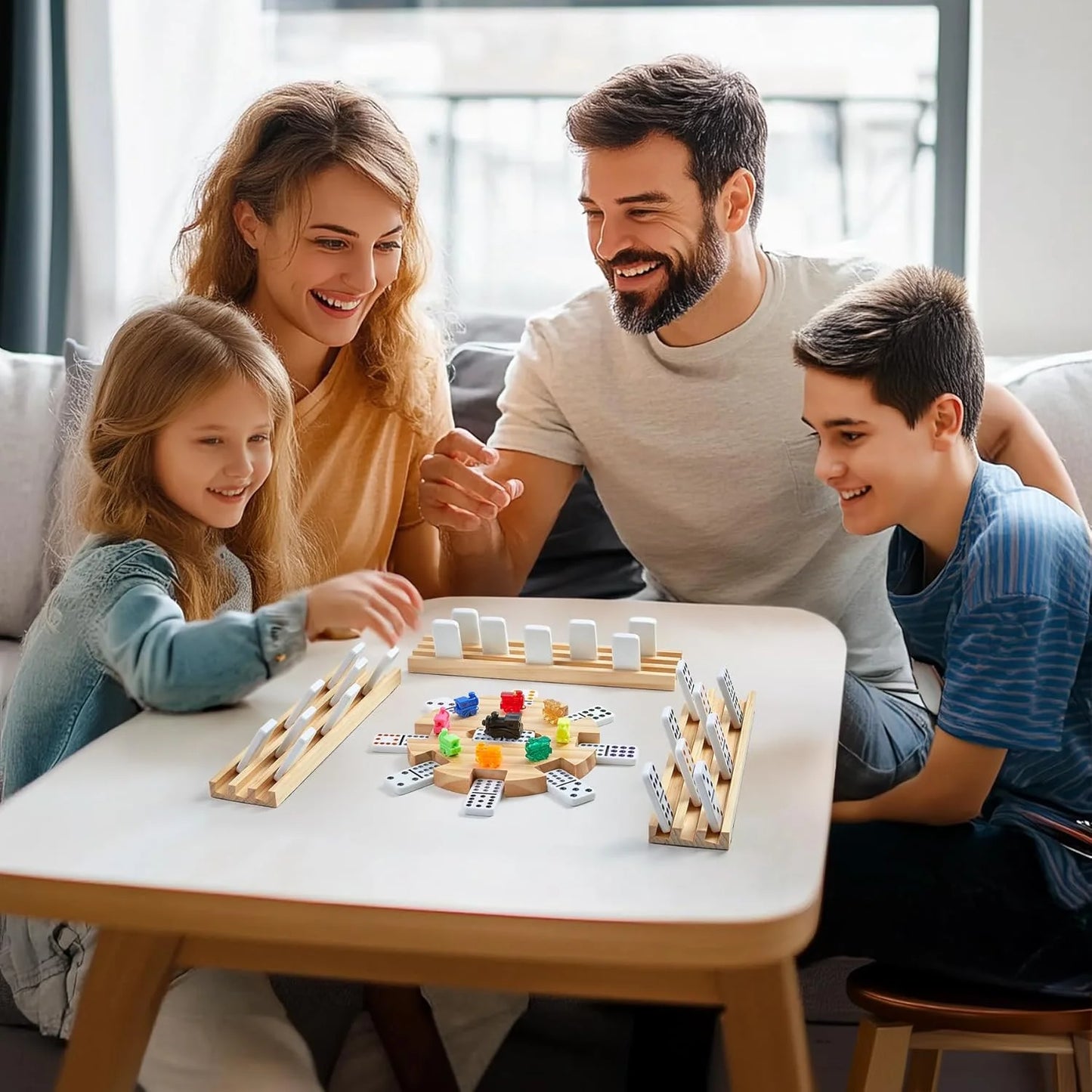 Mexican Train Double 12 Dominoes Set 🎲 | 91 Colorful Tiles, 4 Wooden Trays, 9 Trains 🚂 | Portable Carry Case for Family Game Nights 👨‍👩‍👧‍👦