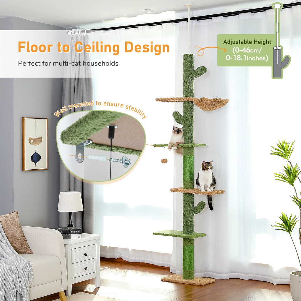 🌵🐱 5-Tier Floor-to-Ceiling Cat Tree – Cactus Climbing Tower