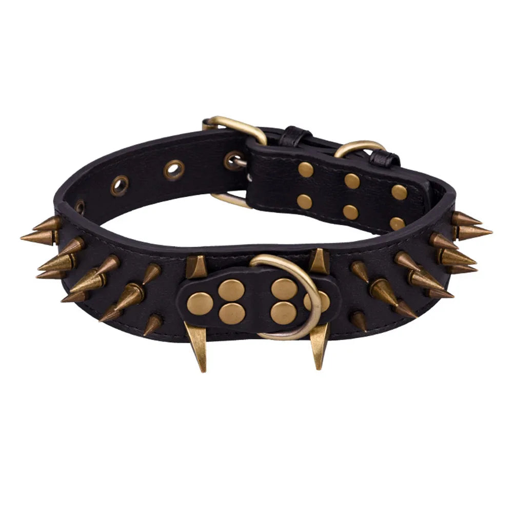 🐕🛡️ Heavy Duty Wide Dog Collar – Comfortable Spiked Leather Collar for Extra Large Dogs & Shepherds