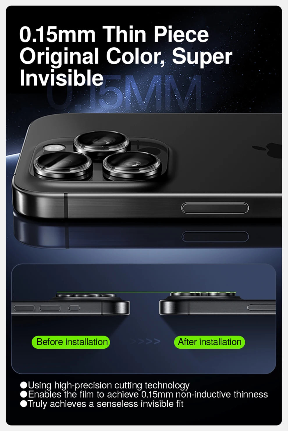 SmartDevil Camera Lens Glass Protector for iPhone 17 / 16 Pro Max