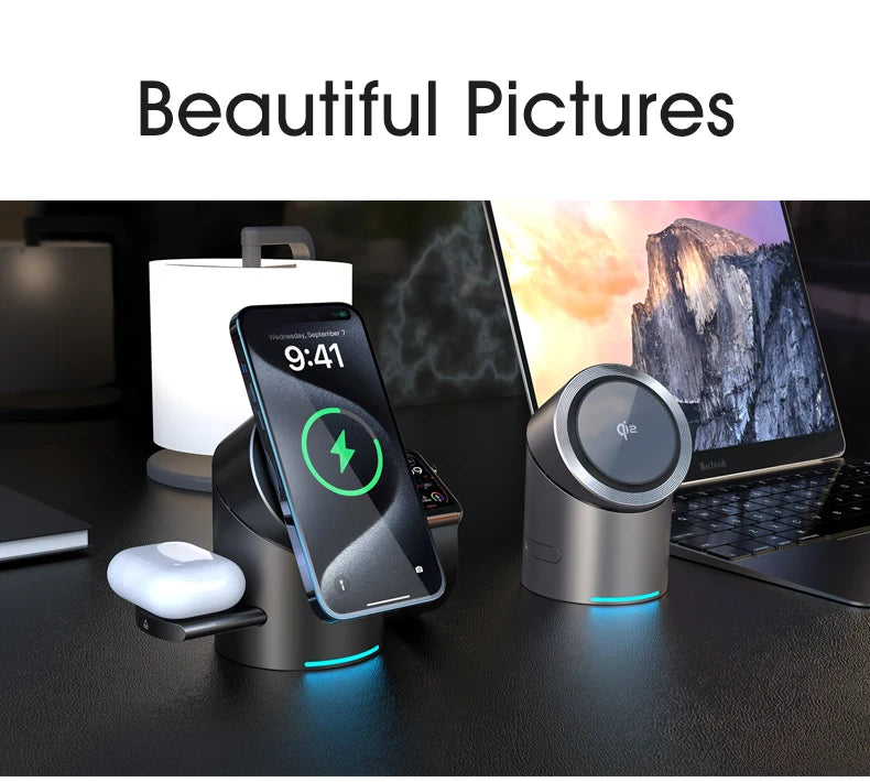 Qi2 3-in-1 Magnetic Wireless Charger – Touch Button Fast Charging Dock
