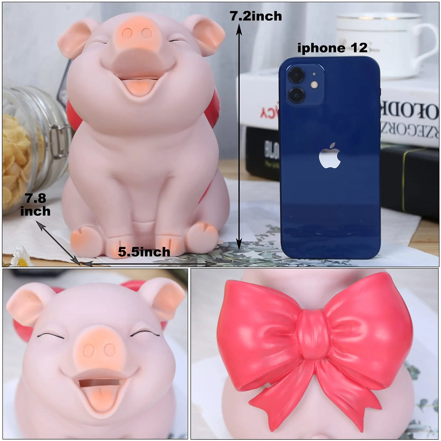 🐷🎀 Piggy Bank with Red Bow-Knot 💰 | Lovely Shatterproof Pig Coin Bank ✨ | Creative Money Box Stores Up to 1000 Coins 🎁