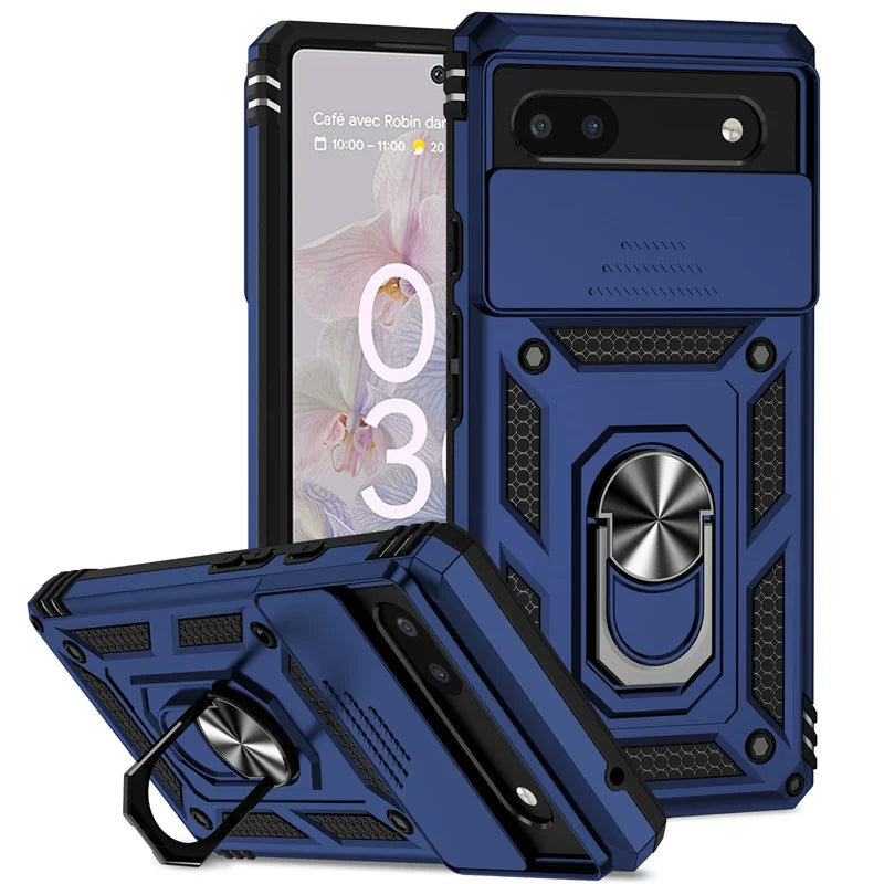 Slide Camera Armor Case with Magnetic Ring Holder for Google Pixel
