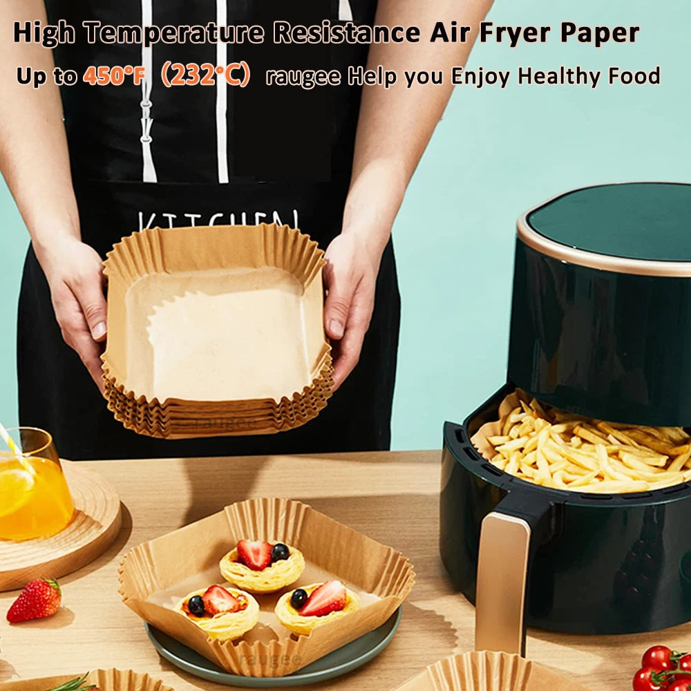 🍟✨ Air Fryer Paper Liners (50 / 100 PCS) | Non-Stick Oil-Proof & Waterproof Baking Paper 🧁 | Disposable Air Fryer & Microwave Paper Tray