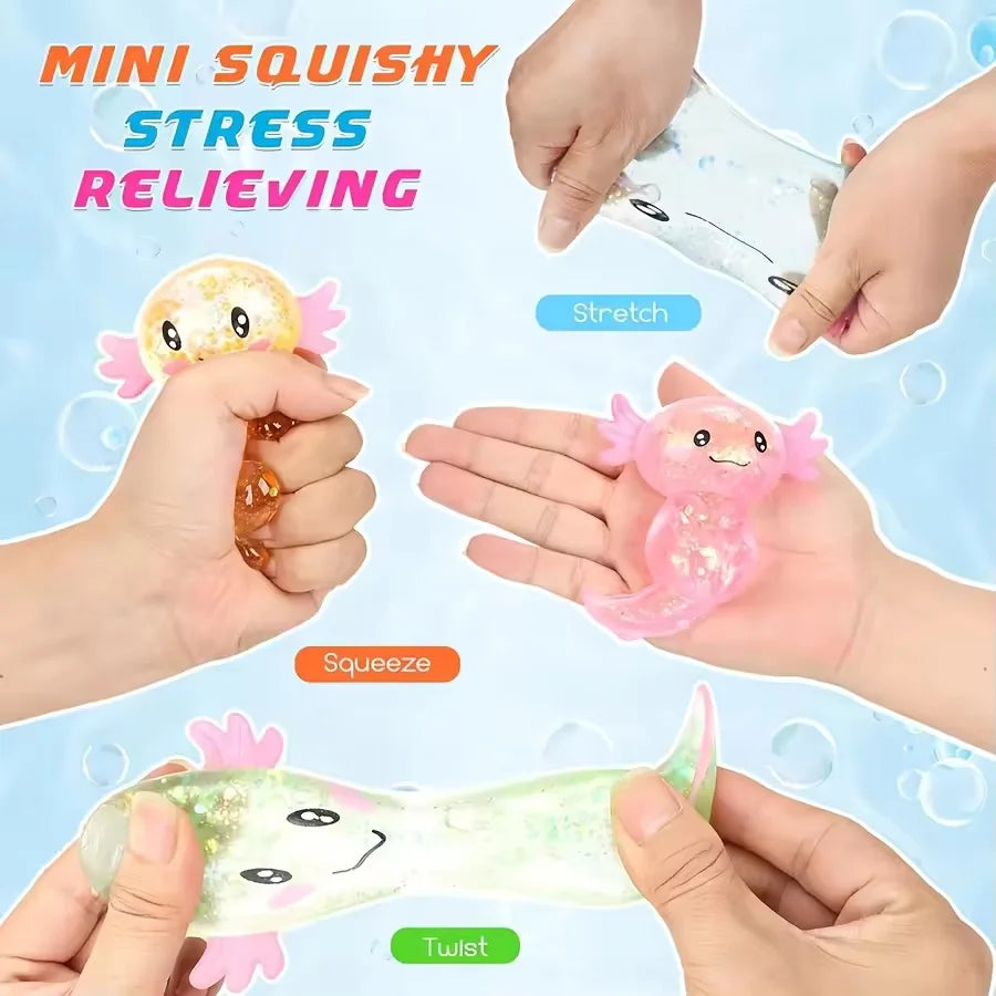 Colorful Axolotl Squishy Toys – Stretchy Sensory Squeeze Fidget Set