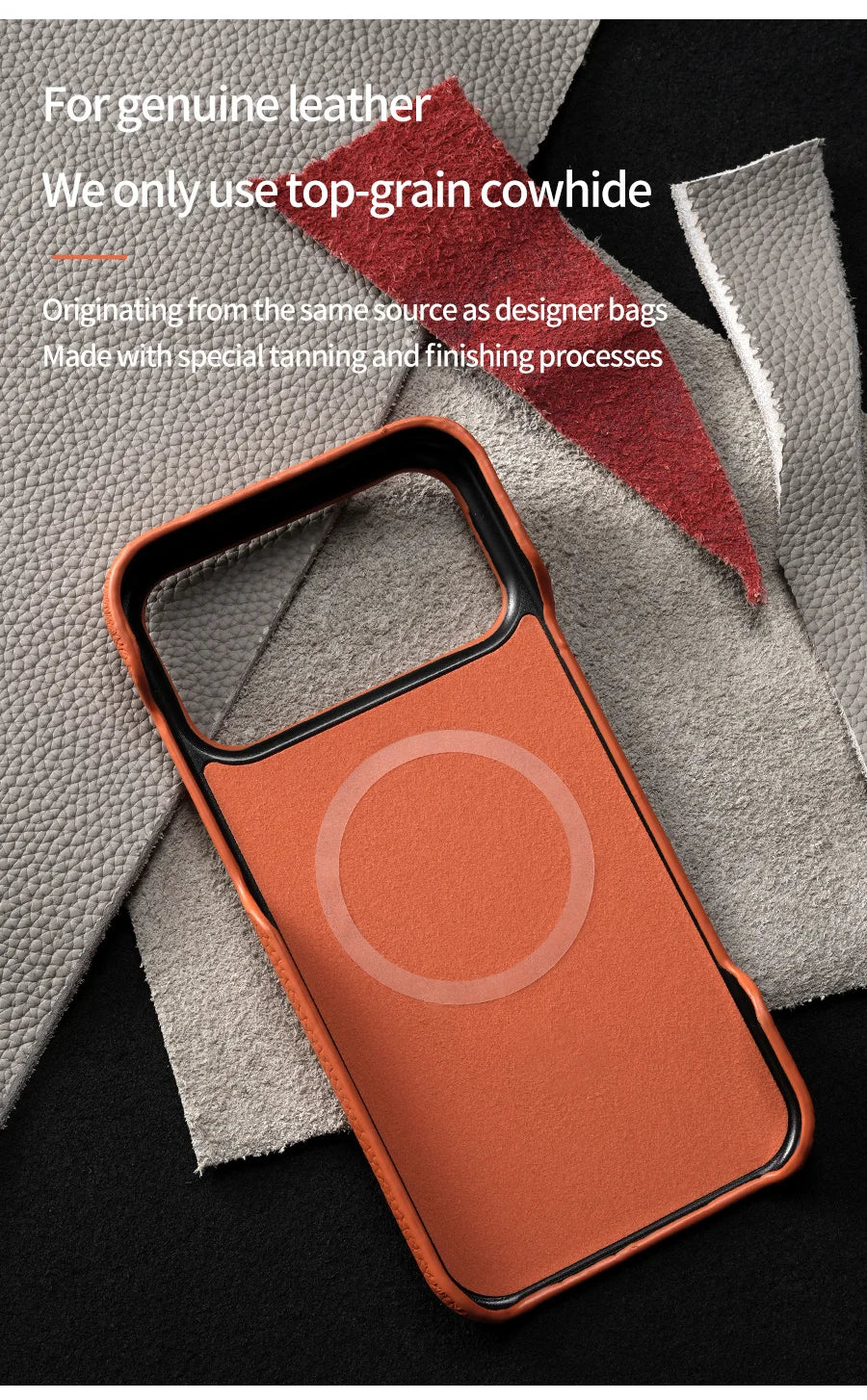 Luxury Lychee Cowhide Leather MagSafe Case for iPhone 17 / 16 / 15 Series