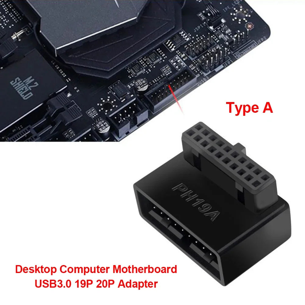 USB 3.0 Motherboard Header Adapter 19P/20P 90° Desktop Converter