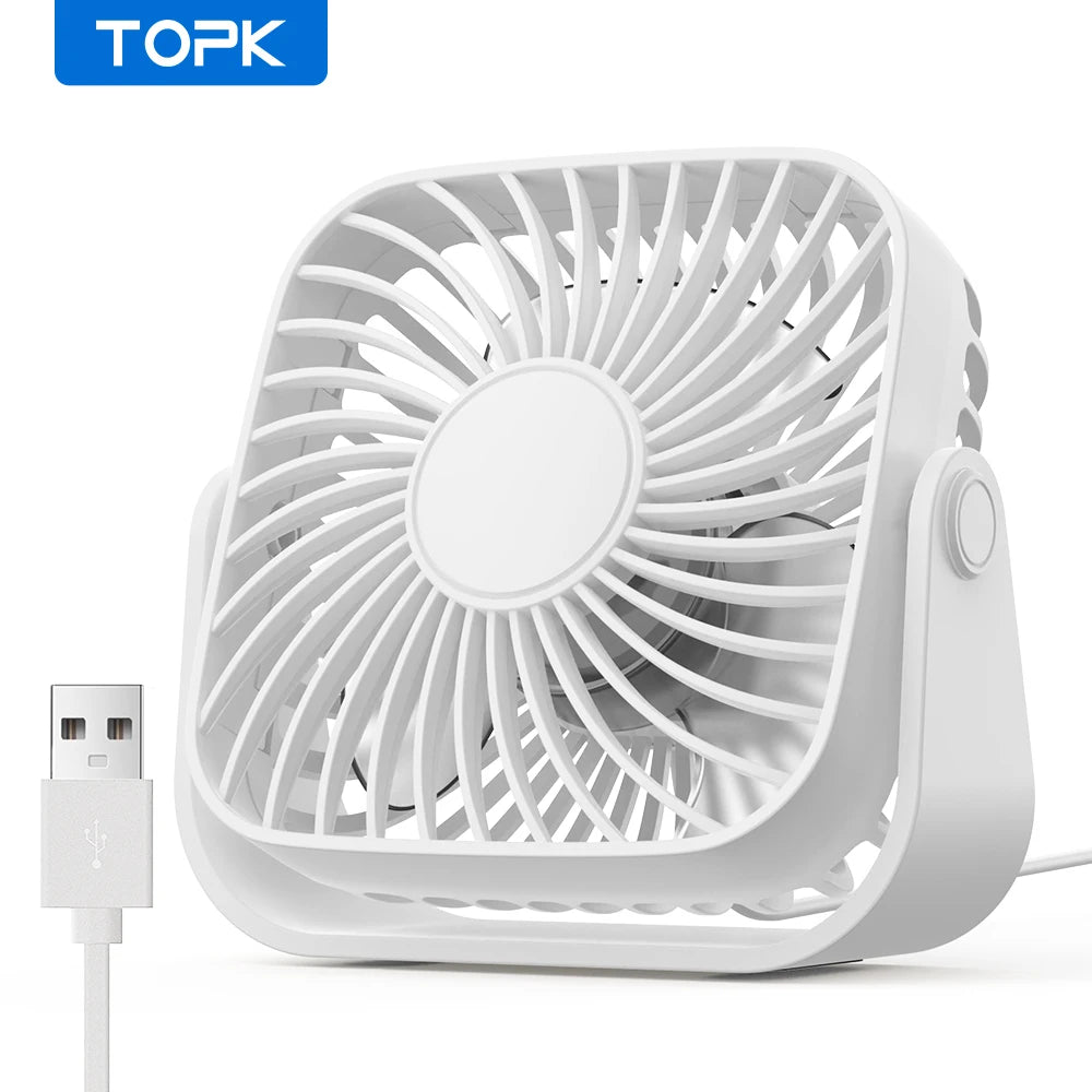 🌬️🏕️ TOPK 4-Inch USB Mini Portable Fan – 3 Speeds 360° Adjustable