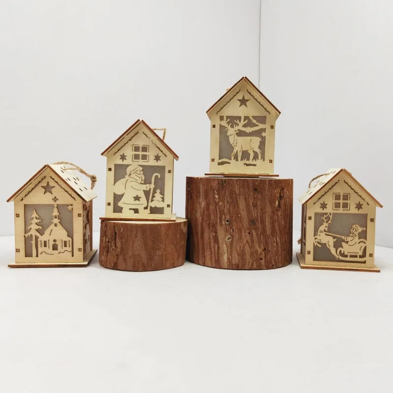 Christmas Wooden House Ornaments – Rustic Holiday Décor