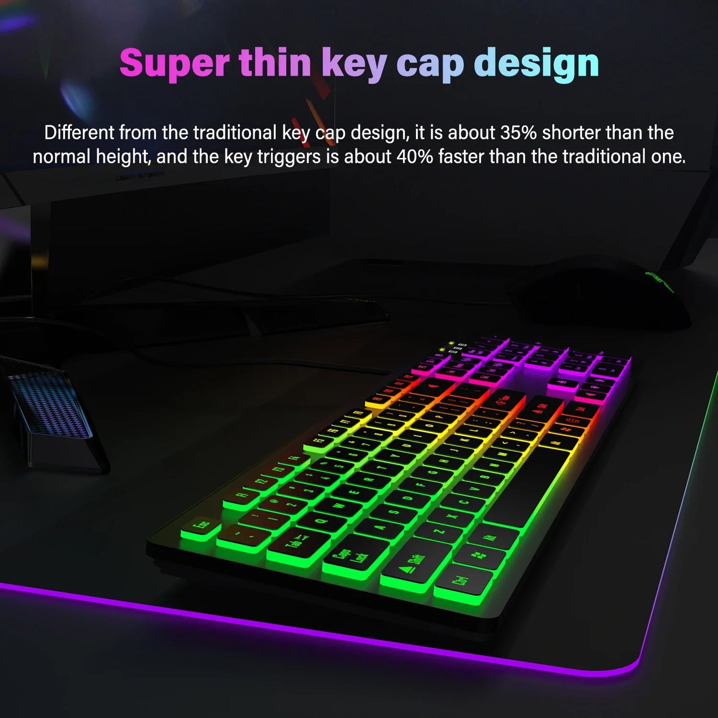 RGB Backlit Wired Gaming Keyboard – Mute USB Keyboard for Office & Home