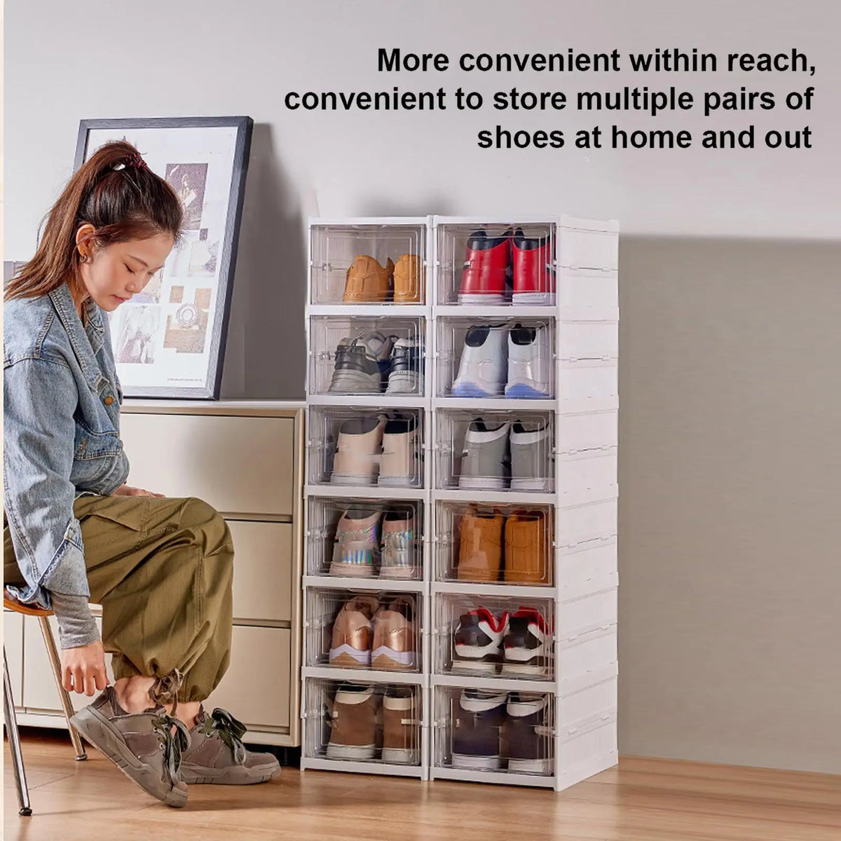 👟✨ Clear Shoe Rack Storage Organizer | Foldable Stackable Shoe Boxes 🧼 | Transparent Shoe Storage for Bedroom, Hallway, Dorm & Workplace
