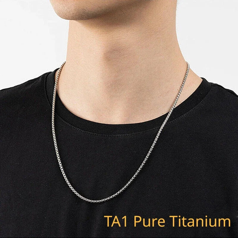 ✨ Fashion 3mm Pure Titanium Square Box Chain Necklace 🖤 | Durable Anti-Allergy Rolo Link Chain for Men & Women 💎