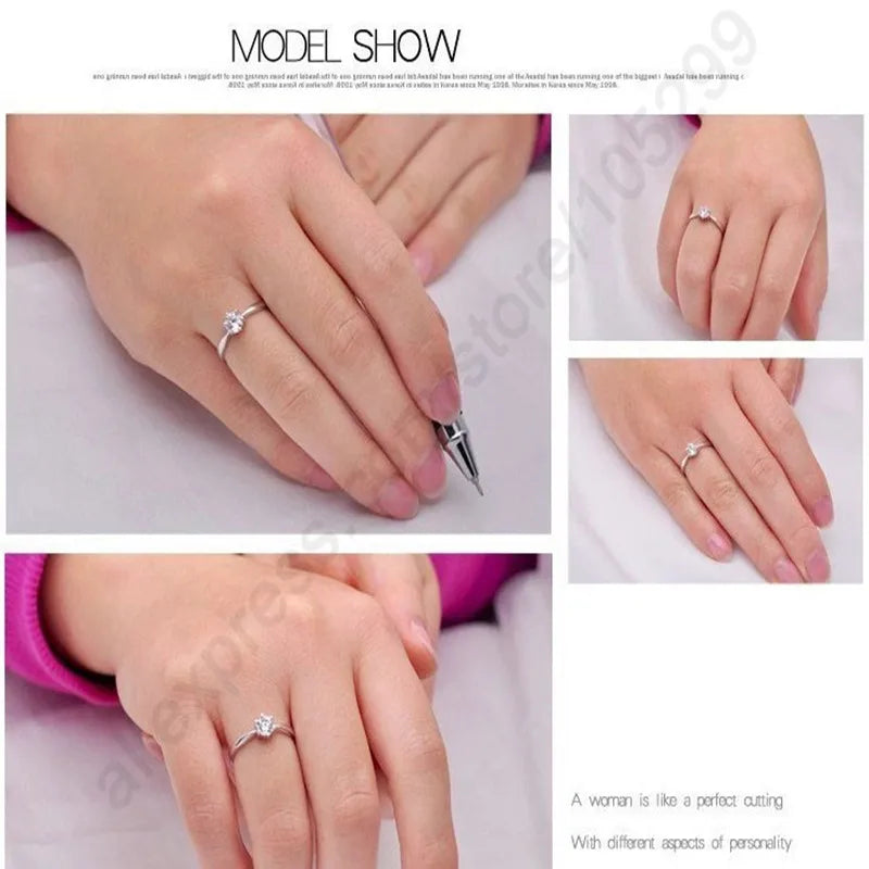 💍✨ Elegant Classic 925 Sterling Silver Ring 💎 | 6-Claw Cubic Zirconia Crystal Finger Ring for Women 👰🤍 | Wedding & Engagement Jewelry