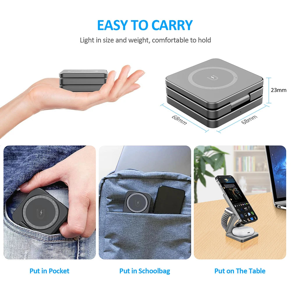 3-in-1 Foldable Magnetic Wireless Charging Station for iPhone & Apple Watch