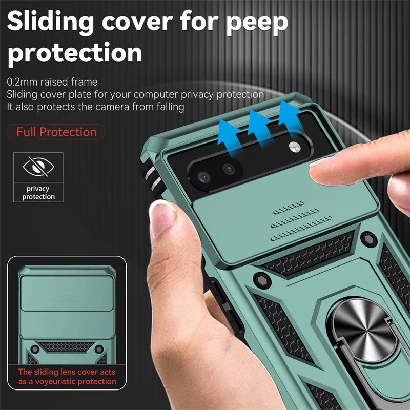 Slide Camera Armor Case with Magnetic Ring Holder for Google Pixel
