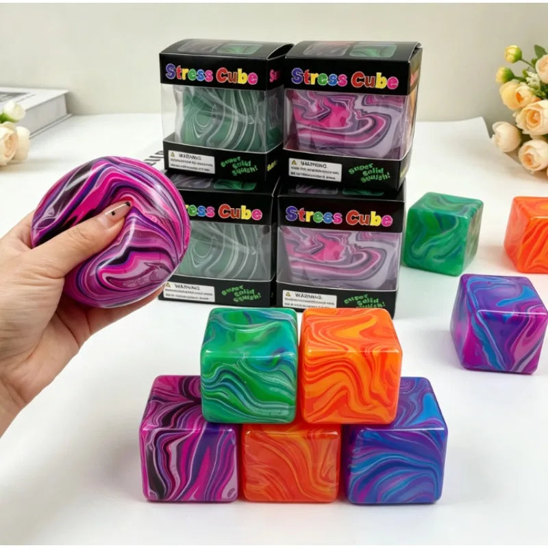 Striped Gel-Filled Squishy Cube – Slow-Rebound Sensory Fidget Toy