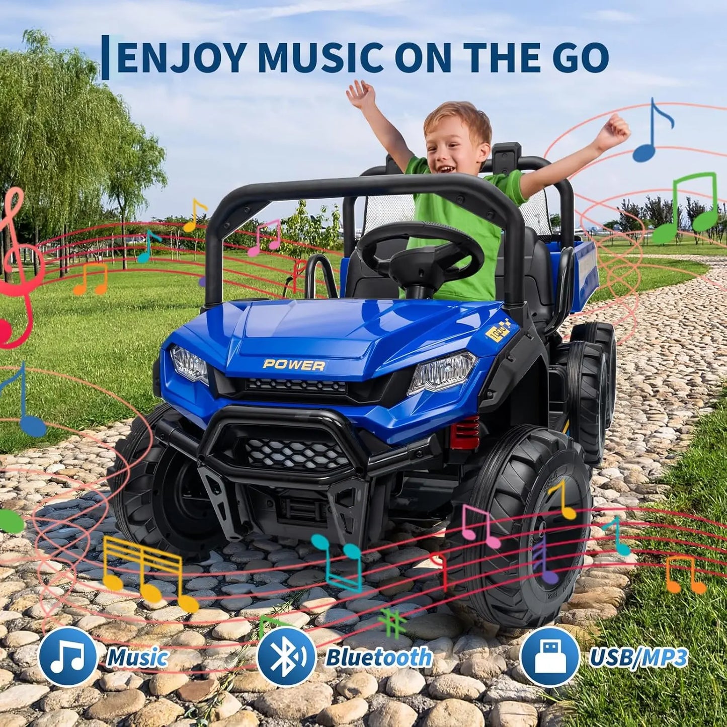 🚜⚡ 24V 2-Seater Ride-On Dump Truck – 4WD Electric Car with Remote Control, Dump Bed, Music & 3 Speed Modes