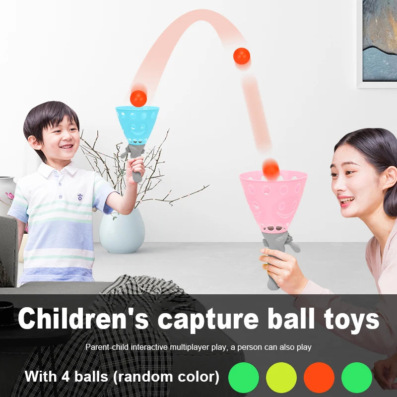🎯⚽ Pop-Pass-Catch Ball Game for Kids – Indoor & Outdoor Active Play Set with 2 Catch Launchers & 4 Balls