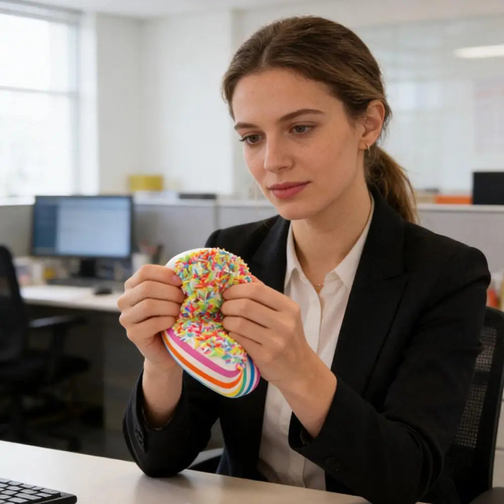Rainbow Cake Squishy Toy – Slow-Rebound Sprinkle Cake Stress Ball
