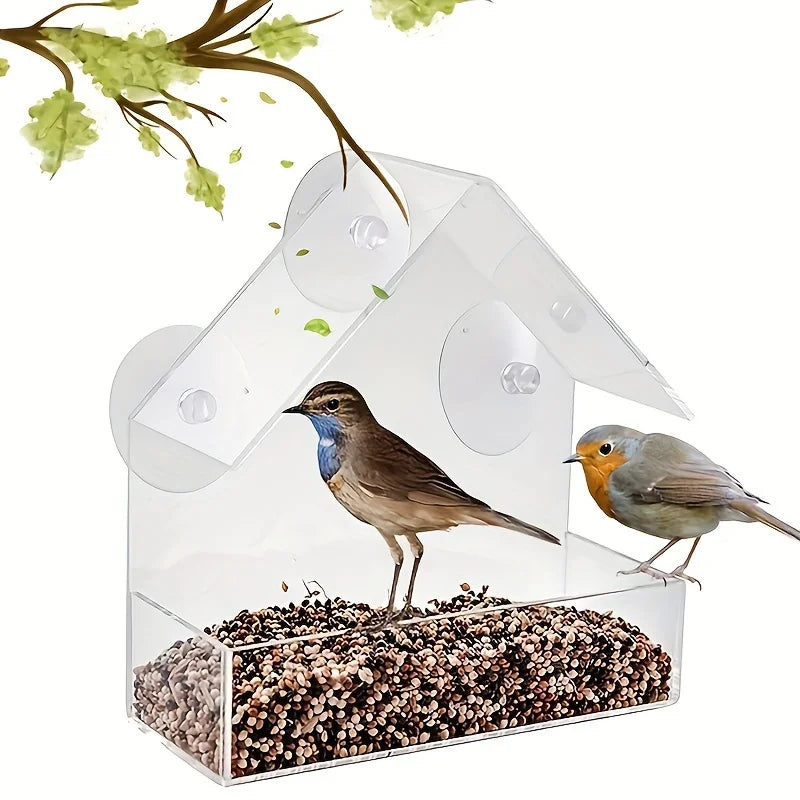 🐦🏡 Clear Acrylic Window Bird Feeder with Suction Cups