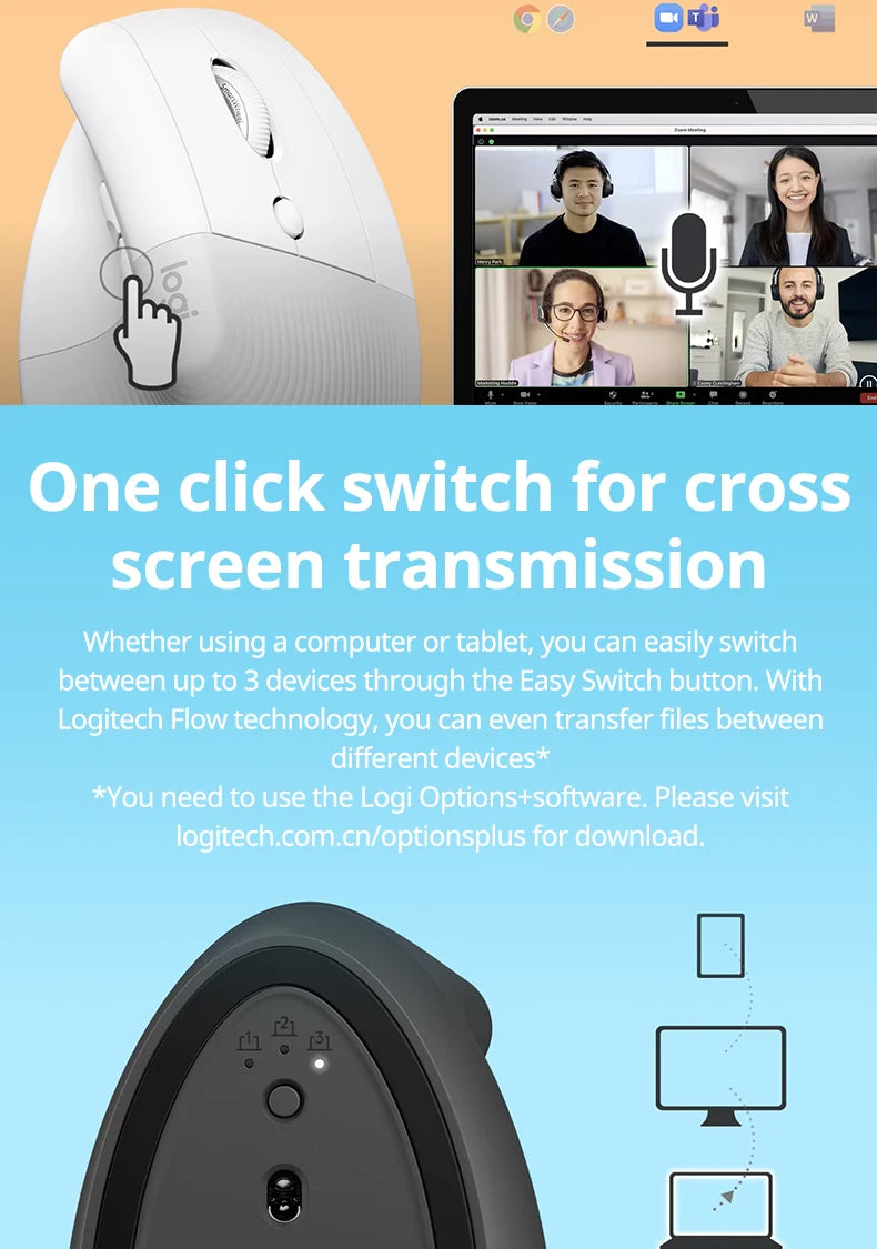 🖱️💜 Logitech Lift Vertical Ergonomic Wireless Mouse – Silent Click Dual Mode